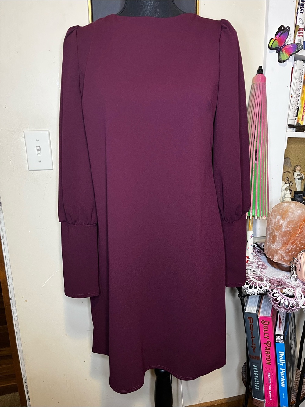 Classic Long-Sleeve Shift Dress in Wine